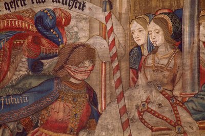 Flaman halısı. Zamanın Zaferi (De triomf van de Tijd, Zamanın Zaferi). Yün ve ipek. 347x342cm. Özel koleksiyon. Ca 1504. Detay. by Flemish School
