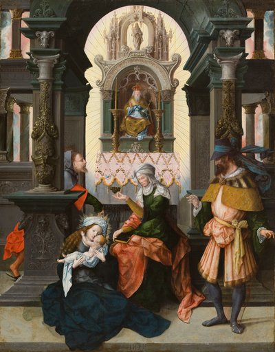 Aziz Anne ve Aziz Joachim ile Kutsal Aile, 1525 (meşe panel üzerinde yağlı boya) by Flemish School