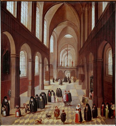 Kilisenin iç görünümü 17. yüzyıl Madrid Flaman okulunun resmi, Musee Lazaro Galdiano by Flemish School