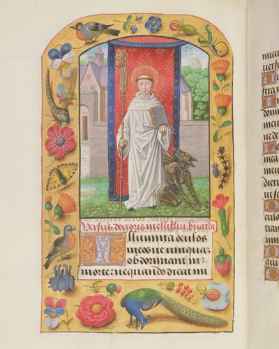 MS 1058-1975 f.161v St. Bernard, arkasında zincirlenmiş bir şeytanla bir Cistercian alışkanlığı içinde, bir Saatler Kitabından, muhtemelen Bruges, c.1500-05 by Flemish School