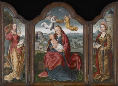 Madonna ve Child, St. Barbara ve St. Catherine, c.1520 (panel üzerine yağlıboya) by Flemish School