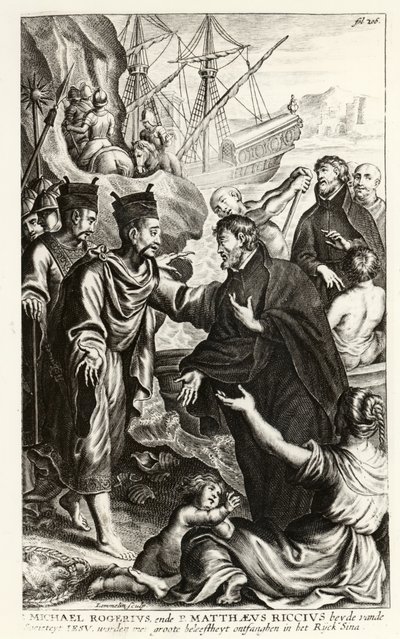 Michael Rogerius (1543-1607) ve Matthaeus Riccius (1552-1610), Çin kıyılarına varıyor, P. Cornelius Hazart