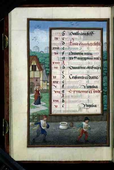 Ms 1058-1975 f.10v Mısır Eken İki Adam, bir Saatler Kitabından Ekim ayı için ışıklı takvim sayfası, c.1500 (parşömen) by Flemish School