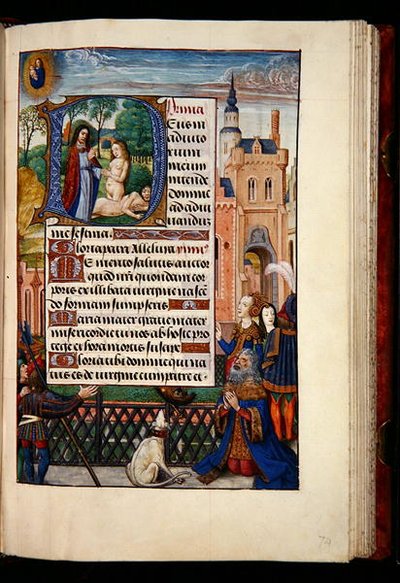 Ms 1058-1975, f.74r: Kral Davut, Bakire ve Çocuğa dua ediyor ve Havva