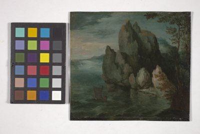 Yüksek Uçurumlu Deniz Manzarası (bakır üzerine yağlıboya) by Flemish School