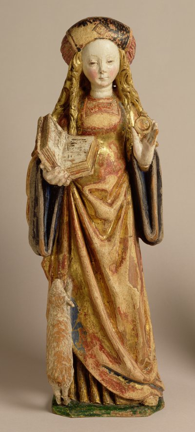 St. Agnes, Mechelen Okulu, c.1500 (polikrom ve yaldızlı meşe) by Flemish School