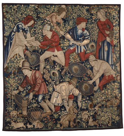 Gelinciklerle tavşan avlayan köylüleri tasvir eden goblen, Tournai, 1450-75 dolayları (yün) by Flemish School
