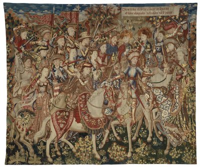 Muhtemelen Tournai'de yapılmış, Olimpos Dağı'nda Herkül ve Arkadaşlarını gösteren goblen, c.1465-70 (yün ve ipek) by Flemish School