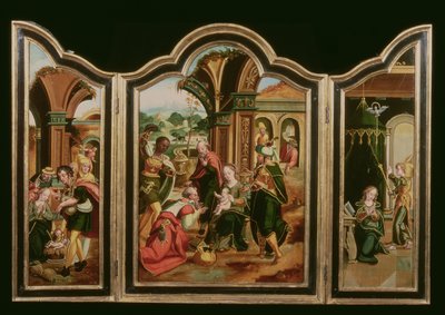 Üç Parçalı: Büyücünün Hayranlığı (orta panel), Müjde (Sol paneli), Çobanların Hayranlığı (RH paneli) by Flemish School