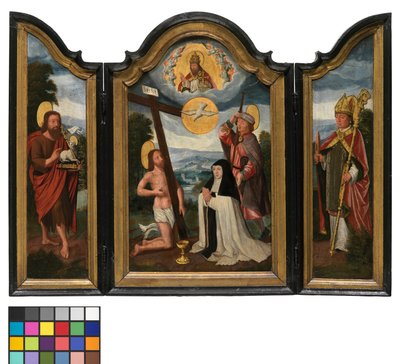 Holy Trinity, Hastane Rahibesi ve Koruyucu Aziz ile Üç Parçalı (panel üzerine yağlıboya) by Flemish School