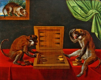 Masada Tric Trac Oynayan İki Maymun (panelde yağ) by Flemish School