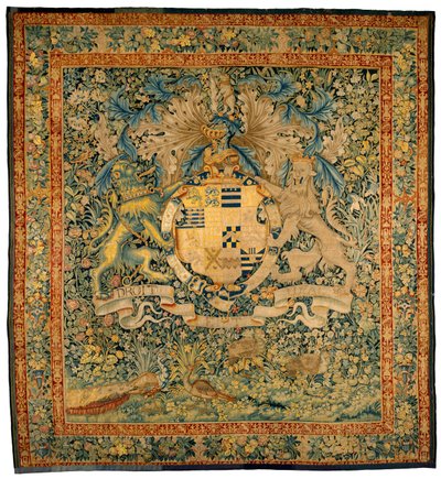 Leicester Kontu Robert Dudley#39;nin Kollarını Taşıyan Yeşil Goblen, 1570-1585 civarı (yün, ipek) by Flemish School