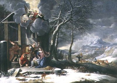 Doğuş ile Kış Manzarası (tuval üzerine yağlı boya) by Flemish School