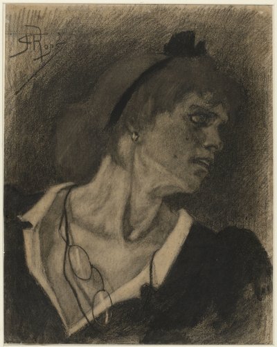 Boynunda bir kordon üzerinde bir lorgnette olan bir kadın büstü by Félicien Rops