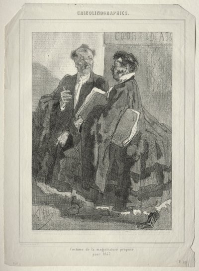 Krinolinografiler. 1857 için önerilen yargı kostümü. by Félicien Rops