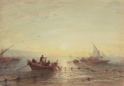 Marsilya yakınlarındaki Sahilde Gün Doğumunda Ton Balığı by Félix Ziem