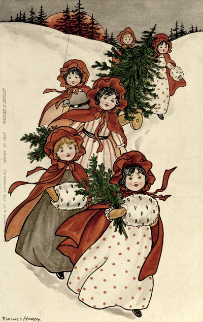 Holly ve Noel Ağacı ile Küçük Kızlar by Florence Hardy