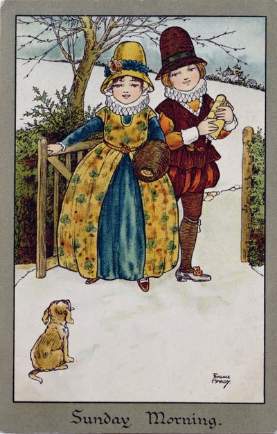 Pazar Sabahı, Viktorya dönemi kartı (renkli litografi) by Florence Hardy