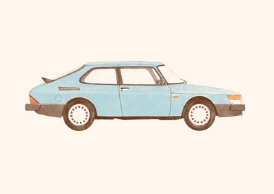 Saab 900 Vintage, 2024 (kurşun kalem ve dijital) by Florent Bodart