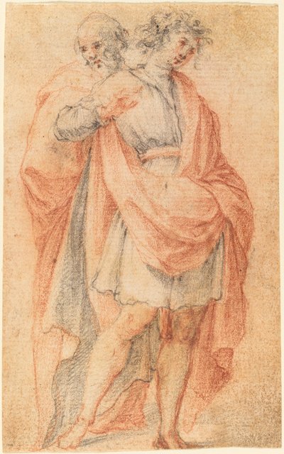 İki Erkek Figürü: Bir Genç ve Bir Yaşlı Adam by Florentine 17th Century