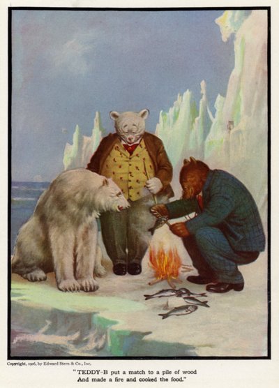 Teddy - B bir odun yığınına kibrit koydu ve ateş yaktı ve yemeği pişirdi by Floyd V. Campbell