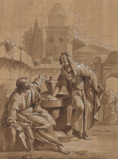 İsa ve Samiriyeli Kadın by Follower of Francesco Fontebasso