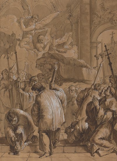 Meleklerle Bir Azizin Cenaze Alayı by Follower of Francesco Fontebasso