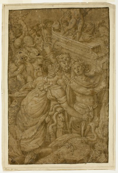 Tanrılar ve Tanrıçalar Eşliğinde Zafer Arabasında Aşk Tanrısı by Follower of Giulio Romano