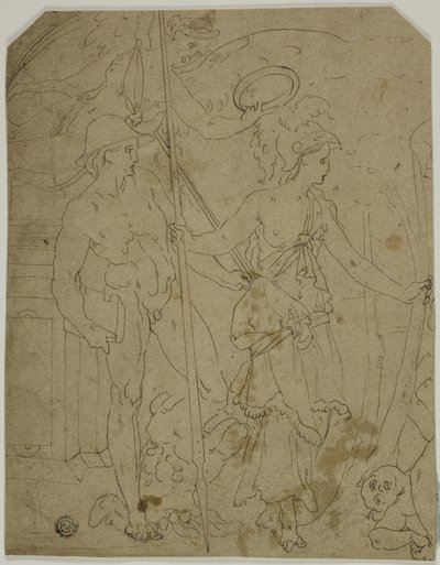 Merkür ve Minerva ile sahne by Fontainebleau School