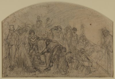 'Çalışma' İçin İlk Kaba Taslak (Şekiller İçin Kompozisyon Taslağı) by Ford Madox Brown
