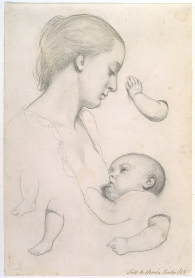 Bebek Yemeği - Bir Anne ve Çocuğun Ayrı Ayrı Kol ve Bacak Çalışmaları ile Çalışması, 1848 by Ford Madox Brown