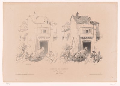 At arabası olan kamyon şoförü kapıda duruyor Peyzaj, hayvan ve detay çalışmaları içeren çizim kursu (seri başlığı) Tasarım kursu. Paysages, rakamlar, animaux, aksesuarlar, par Férogio (nesne üzerinde seri başlığı) by Fortuné Ferogio