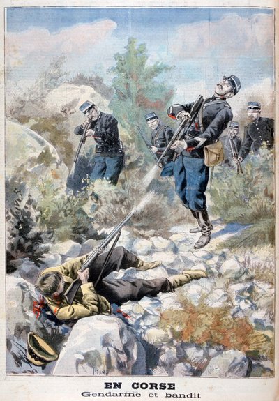 Bir haydut ve jandarma arasındaki silahlı çatışma, Korsika, 1898 by Fortuné Méaulle