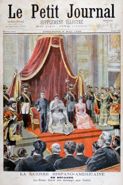 İspanyol Kraliçesi bir konuşma yapıyor, İspanyol-Amerikan Savaşı, 1898 by Fortuné Méaulle