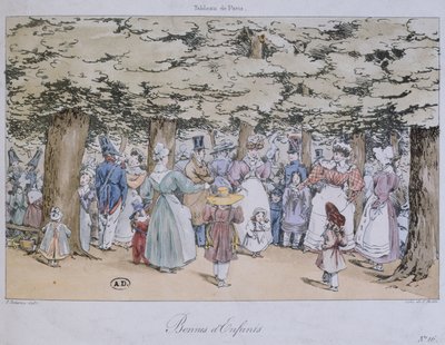 Tableau de Paris serisinden Parktaki Çocuklar ve Dadılar, C. Motte tarafından oyulmuş, 1827 by Fortune Delarue