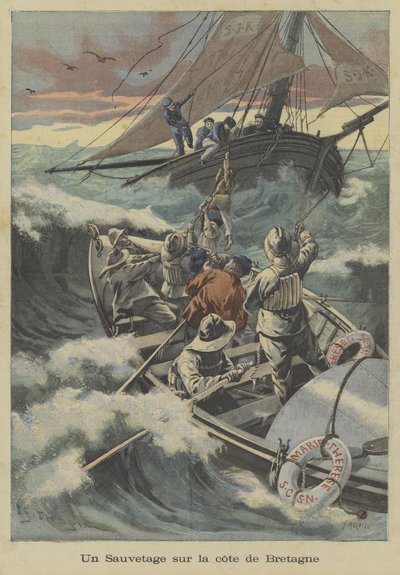 Brittany kıyılarında bir cankurtaran kurtarma by Fortune Louis Meaulle