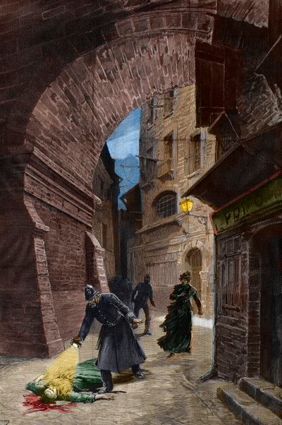 Karındeşen Jack kurbanının keşfi, Whitechapel, Londra by Fortune Louis Meaulle