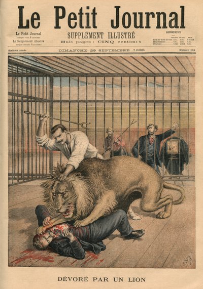 Being devoured by a lion, front cover illustration from 