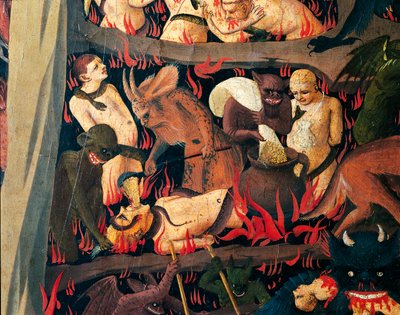 Açgözlülüğü cezalandıran iblislerle cehennem, Fra Angelico (1400-yaklaşık 1455) olarak bilinen Giovanni da Fiesole
