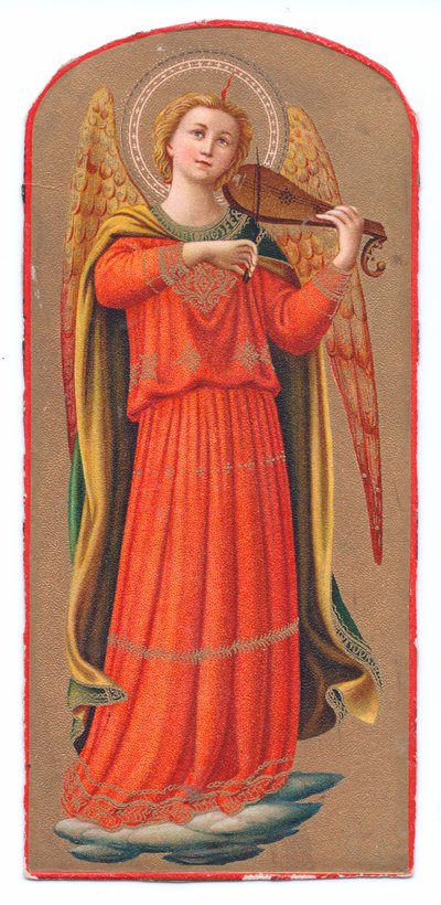 Renkli lito baskı fra angelico melek keman çalıyor, c.1910 by Fra Angelico
