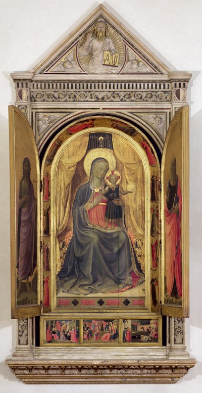 Linaiuoli Üçlü Parçası (açık kepenkli): Vaftizci Yahya ve Aziz Mark ile tahtta oturan Bakire ve Çocuk, 1433 (panelde tempera) (ayrıntılar için bkz. 119416) by Fra Angelico