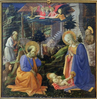SS ile Çocuğun Hayranlığı. Hilary, Jerome, Mary Magdalene ve Melekler (panelde mizaç) by Fra Filippo Lippi