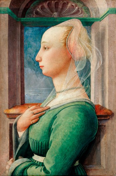 "Genç Bir Kadının Profil Portresi" Ahşap üzerine tablo Filippo Lippi (1406-1469), ca 1445 - Ahşap üzerine yağlı boya, 49.5x32.7 - Staatliche Museen, Berlin by Fra Filippo Lippi