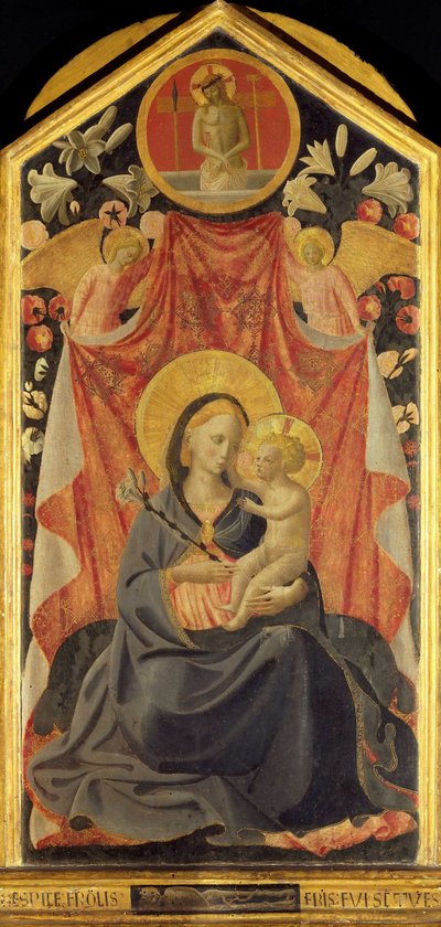 İki Melekli Bakire ve Çocuk. by Fra Giovanni Angelico da Fiesole