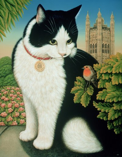 Humphrey, Downing Street Kedisi, 1995 (panelde yağ ve tempera) by Frances Broomfield