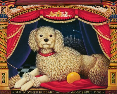 Yaşlı Anne Hubbards Harika Köpek, 1998 (panelde yağ ve tempera) by Frances Broomfield