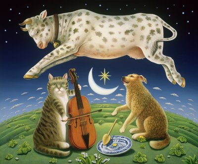 Kedi ve Fiddle, 2004 (panelde yağ ve tempera) by Frances Broomfield