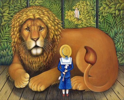 Aslan ve Albert, 2001 (panelde yağ ve tempera) by Frances Broomfield