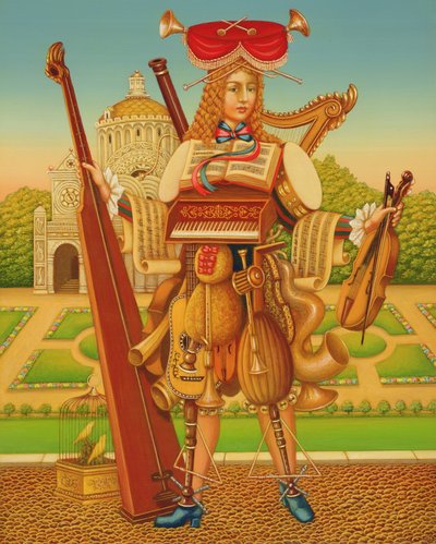 The Musicians Garden, 1997 (panelde yağ ve tempera) by Frances Broomfield