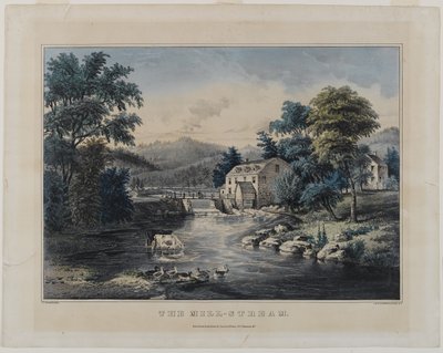 The Mill-Stream, Currier & Ives, New York tarafından yayınlandı (el boyaması taş) by Frances Flora Bond Palmer